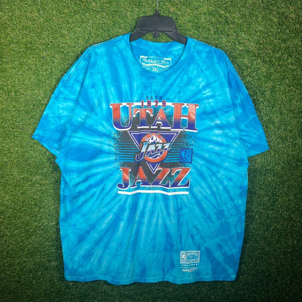 Mitchell & Ness Utah Jazz Tie Dye T-Shirt Mens XXL Blue Hardwood Classics NBA